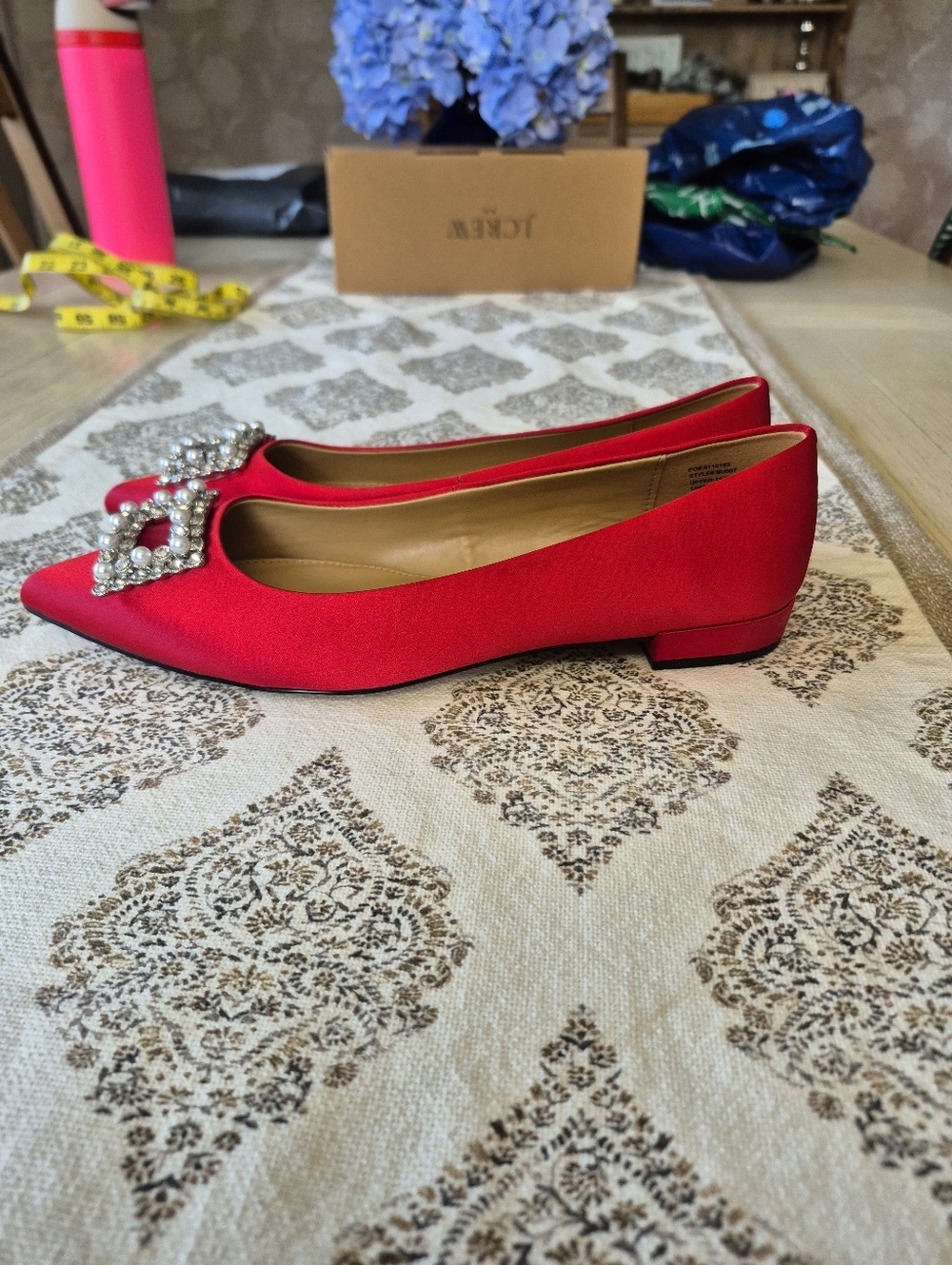 J. Crew Red Satin Pointed Toe Flats Size 7.5 NWT - Picture 3 of 7
